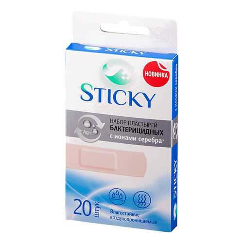 Пластырь бактерицидный Sticky влагостойкий с серебром 1,9 х 7,2 см 20 шт. в Фармаимпекс