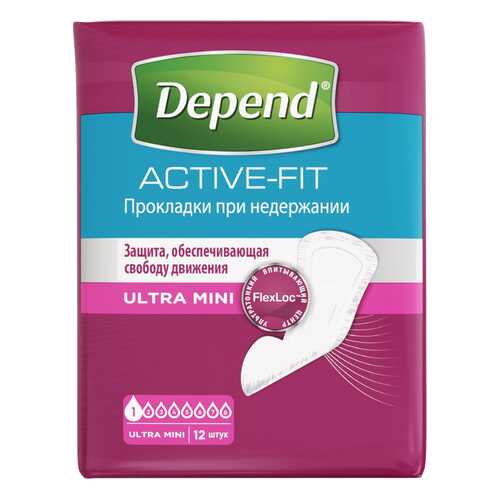 Урологические прокладки для женщин, 12 шт. Depend Active-Fit Ultra Mini в Фармаимпекс